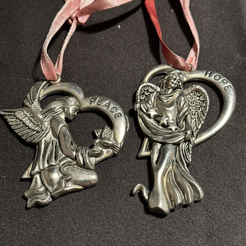 Gorham Christmas Tree Ornaments Lot Set 2‎ Silver Plate Hope Peace Love Angels